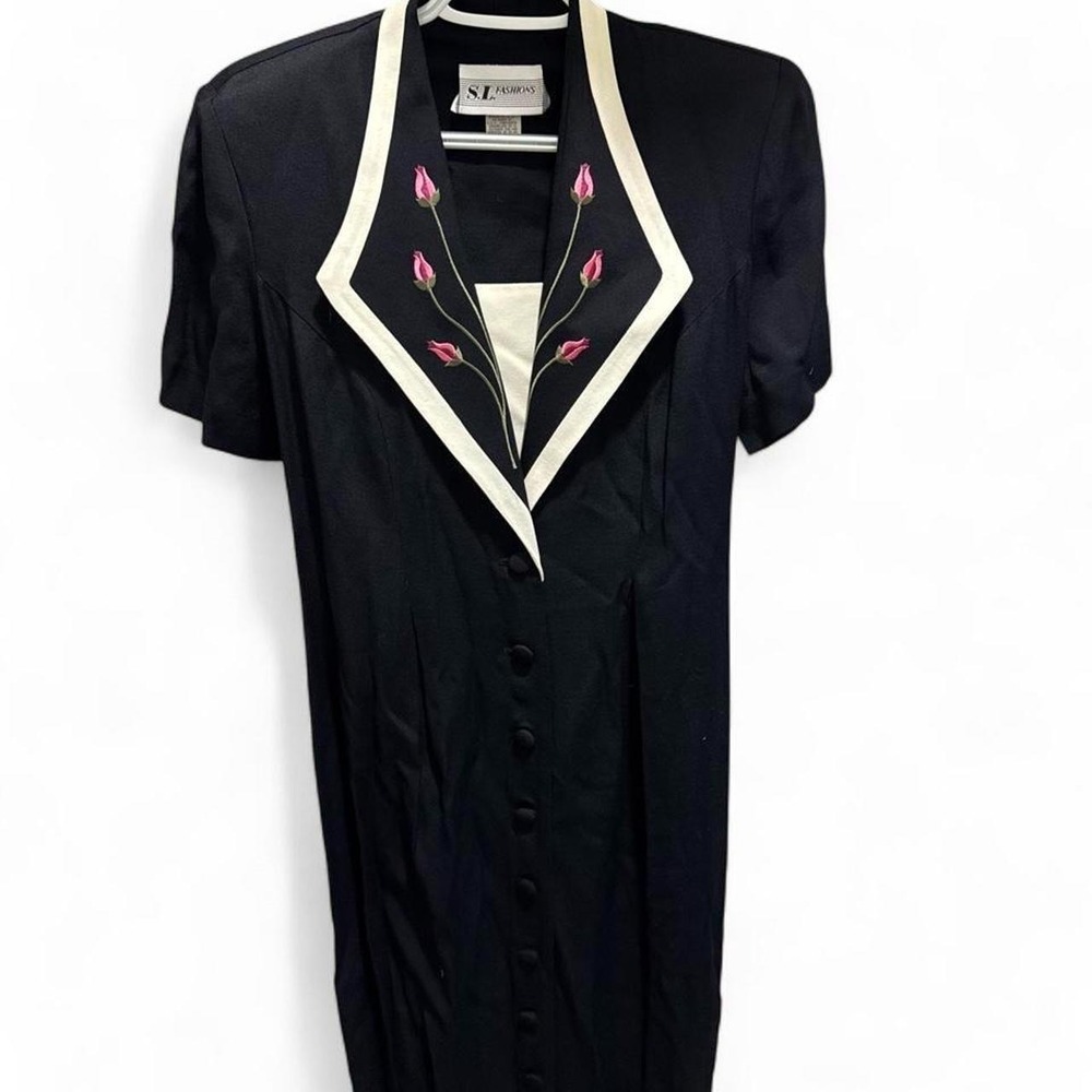VTG 90s Cottage Office Siren Black Floral Dress